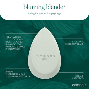 White teardrop makeup sponge for blurring makeup, branded ecoTools, for easy cleaning