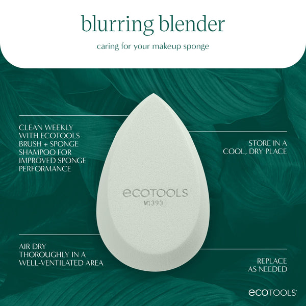 White teardrop makeup sponge for blending, shown upright