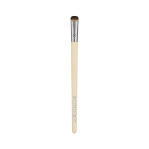 Precision detail brush with beige handle, silver ferrule, and brown bristles