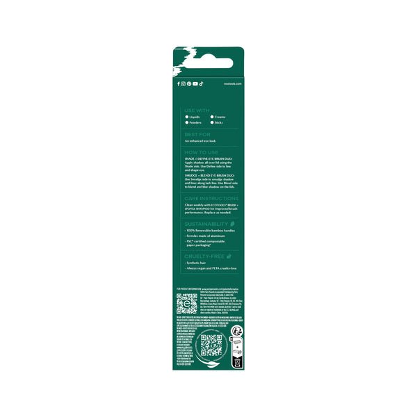 Green product packaging with back-panel details for an eye makeup brush set