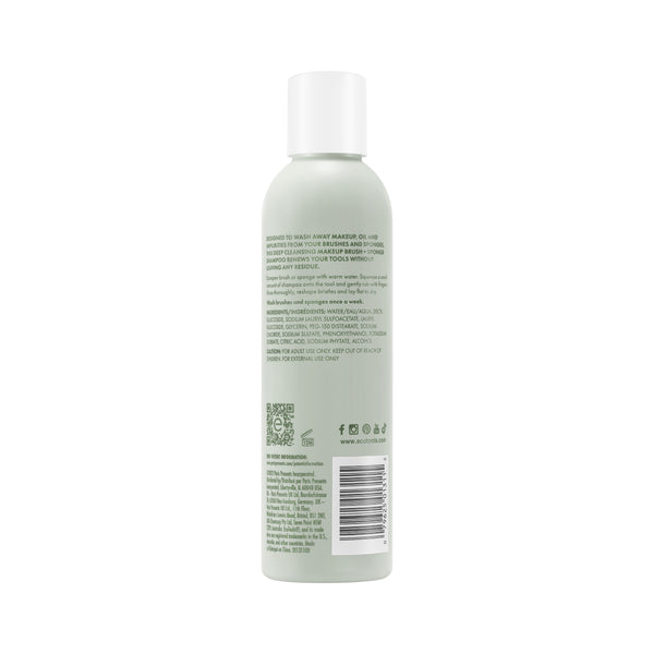 ECOTOOLS makeup brush and sponge shampoo bottle, back view with barcode