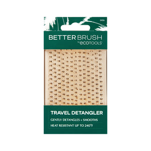 Better Brush ecotools travel detangler packaging card with heat-resistant claim