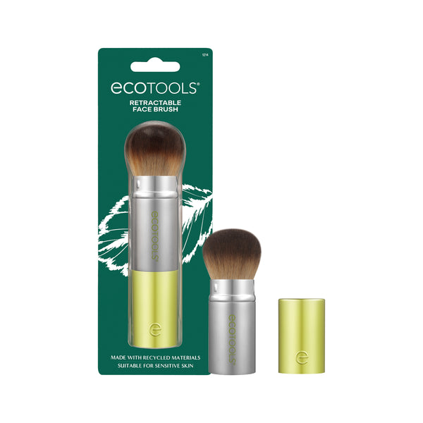 Ecotools retractable face brush set with retail box, brush, and cap
