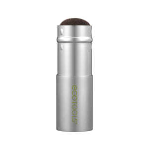Retractable face brush in silver metal with soft brown bristles