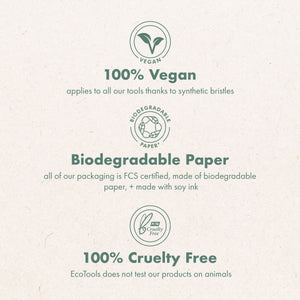Eco-friendly product packaging with vegan and biodegradable icons