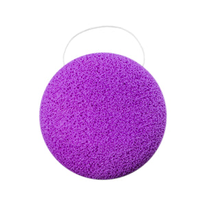 Purple round cleansing sponge with loop handle