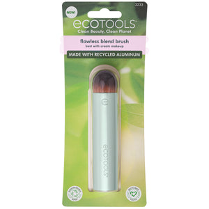 Blister-pack makeup blending brush with light mint handle and domed brown bristles