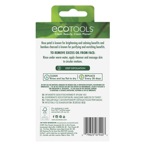 ECOTOOLS infused facial sponges package back panel with product details