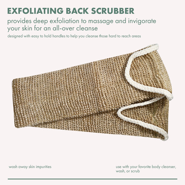 Long exfoliating back scrubber with two looped white handles