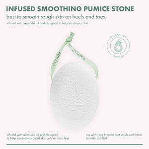 Infused smoothing pumice stone with green loop, oval white exfoliating pad