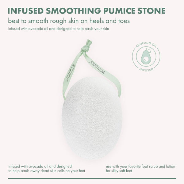 Infused smoothing pumice stone with green loop, oval white exfoliating pad