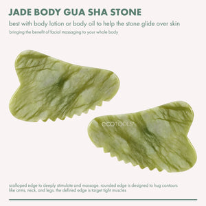 Jade body gua sha stones shown as two wavy shapes with scalloped edges