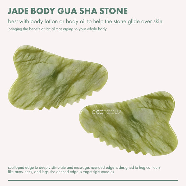 Jade body gua sha stones shown as two wavy shapes with scalloped edges