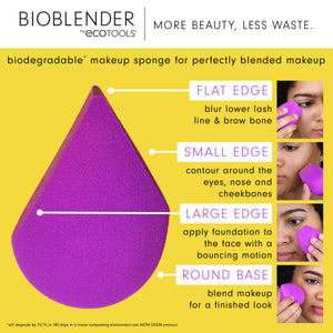 Purple teardrop Bioblender makeup sponge with multi-edge tip shape