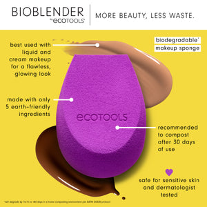 Purple teardrop makeup sponge for blending, marked ecotools