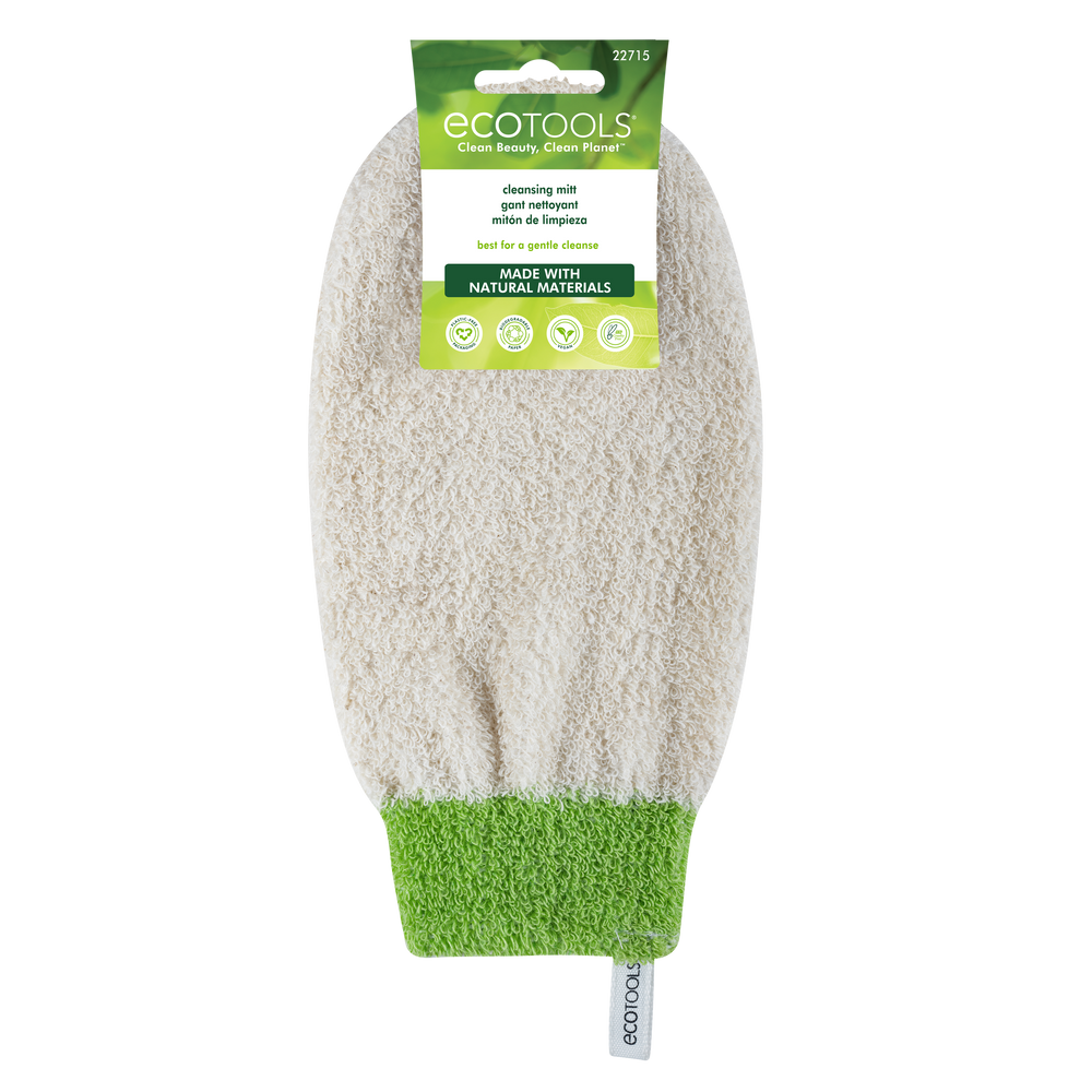 Green and cream bath shower mitt with cuff loop