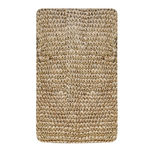 Exfoliating back scrubber with coarse woven tan-brown texture