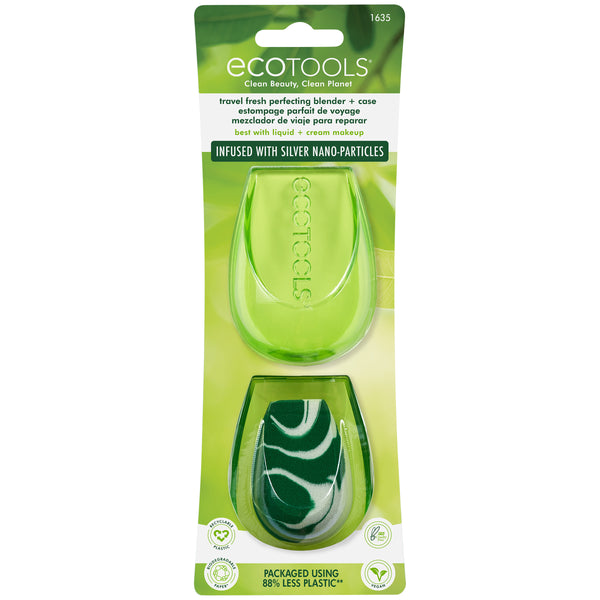 EcoTools lime green makeup sponge blender with travel case blister pack