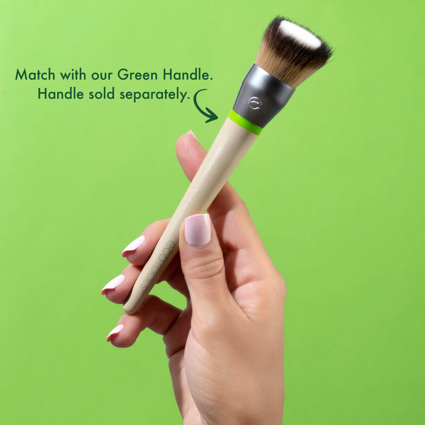 Interchangeable buffer brush with tan bristles and light green handle