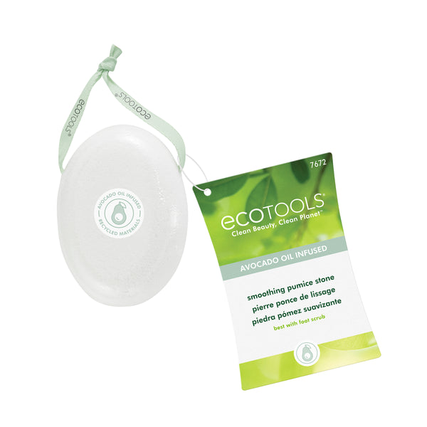 Smoothing pumice stone with green hanging loop, oval white exfoliating scrub tool