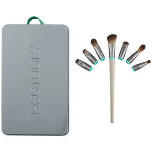 Eye makeup brush kit with protective case and multiple interchangeable brush heads