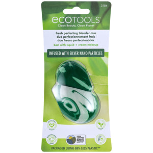 ecotools packaging for green teardrop facial sponge duo, sealed in blister card.