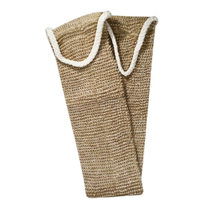 Exfoliating back scrubber pouch-style with two white loop handles