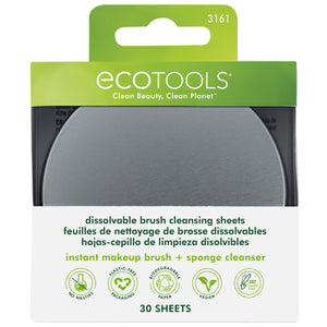 EcoTools card package for dissolvable brush cleansing sheets with 30 sheet count