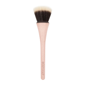Foundation makeup brush with dense tapered bristles and light pink speckled handle