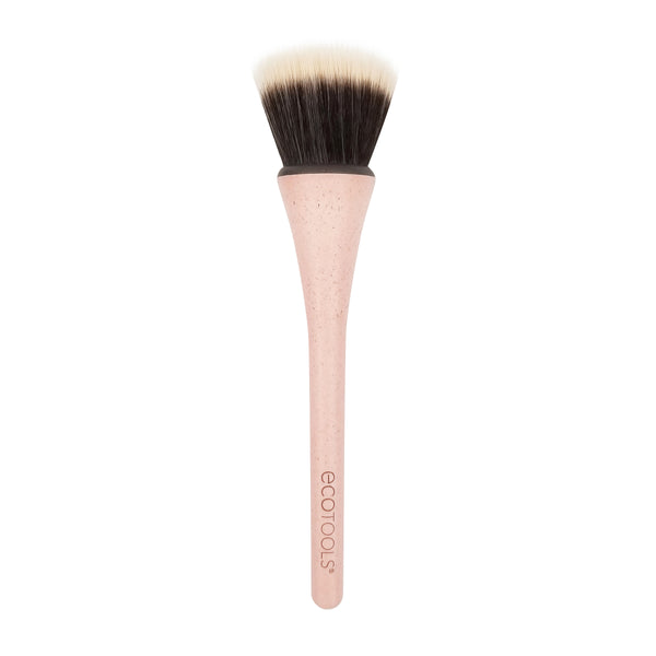 Foundation makeup brush with dense tapered bristles and light pink speckled handle