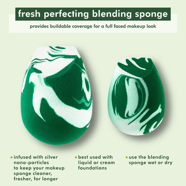 Fresh Perfecting blending sponge duo card with two green-and-white teardrop sponges.