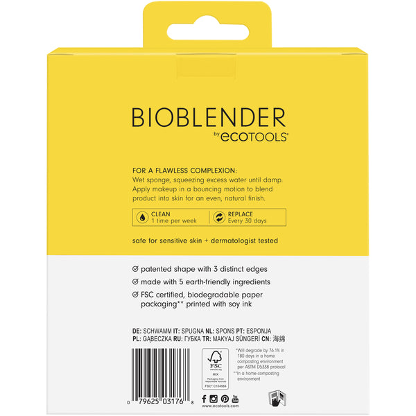 Bioblender ecotools makeup sponge trio retail packaging back with sponge details visible