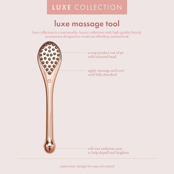 Luxe collection massage tool box artwork with textured head diagram