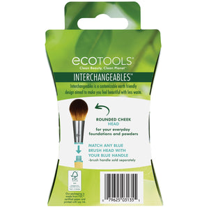 Ecotools Interchangeables rounded cheek brush head back card with icons and barcode