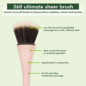 360 ultimate sheer makeup brush with soft tapered bristles on pink speckled handle