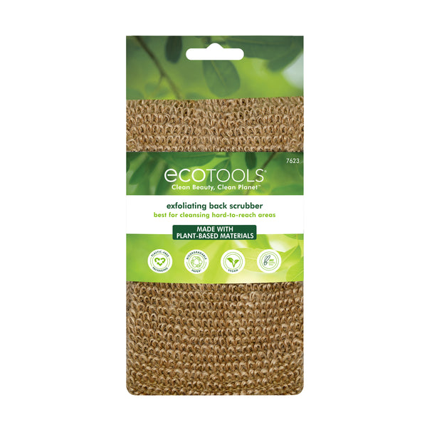 Exfoliating back scrubber retail package with coarse scrub texture panel