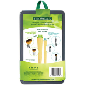 Interchangeables makeup brush kit card back with green handle packaging