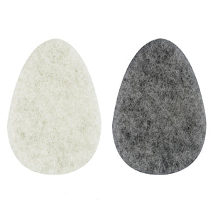 Infused facial sponges, light beige and dark gray teardrop pads