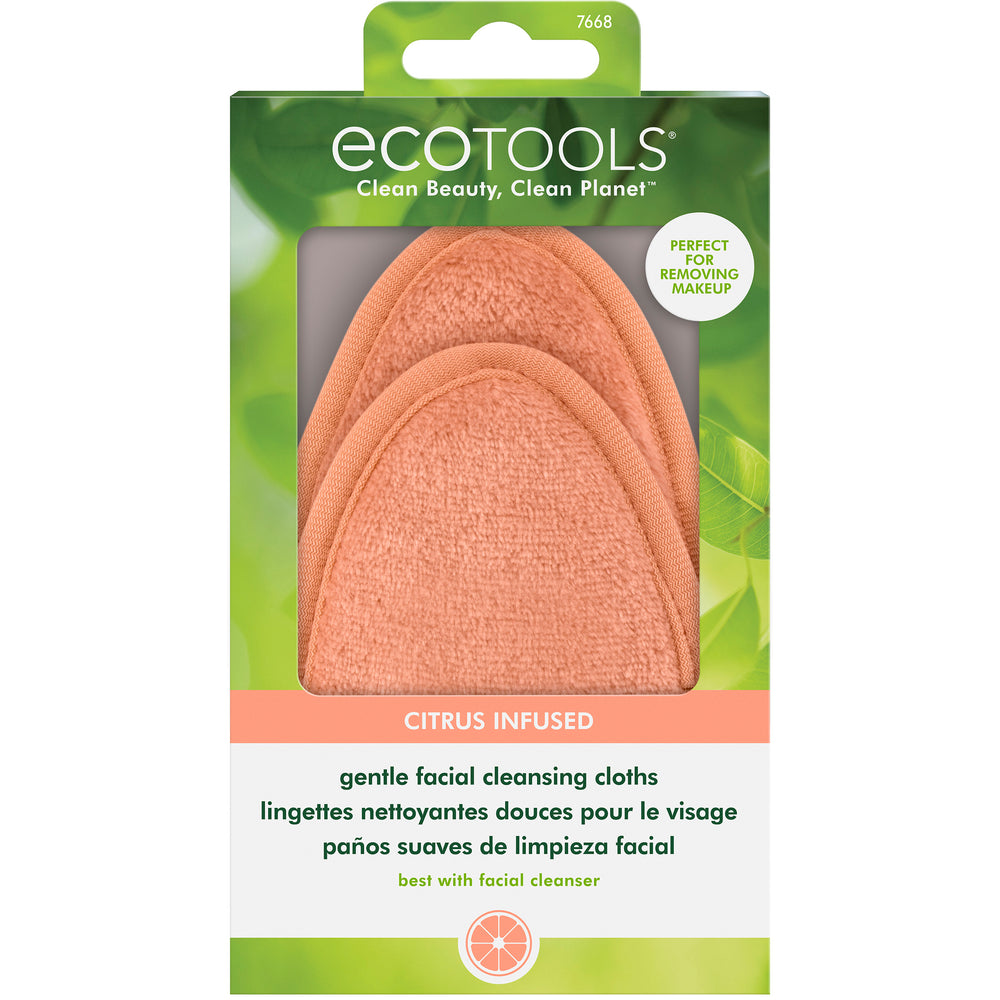 Orange teardrop gentle facial cleansing cloths, two-piece set with loop tab