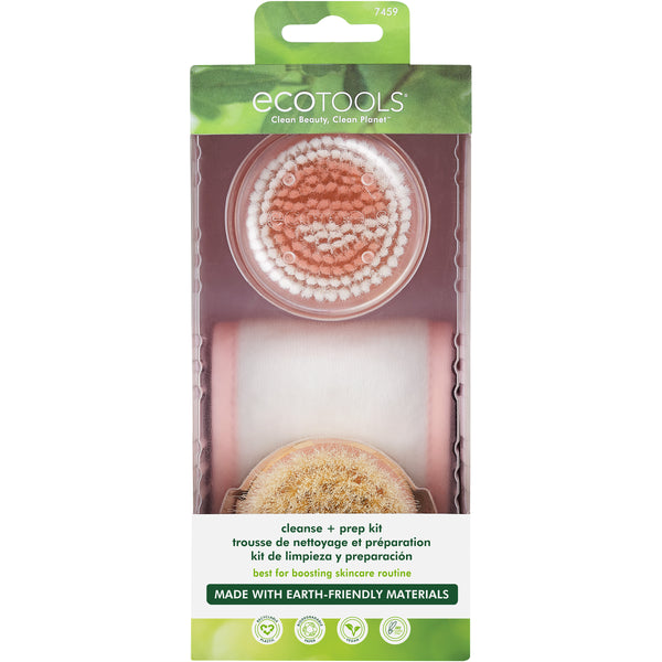 ECOTOOLS cleanse + prep kit in retail box with three brush heads